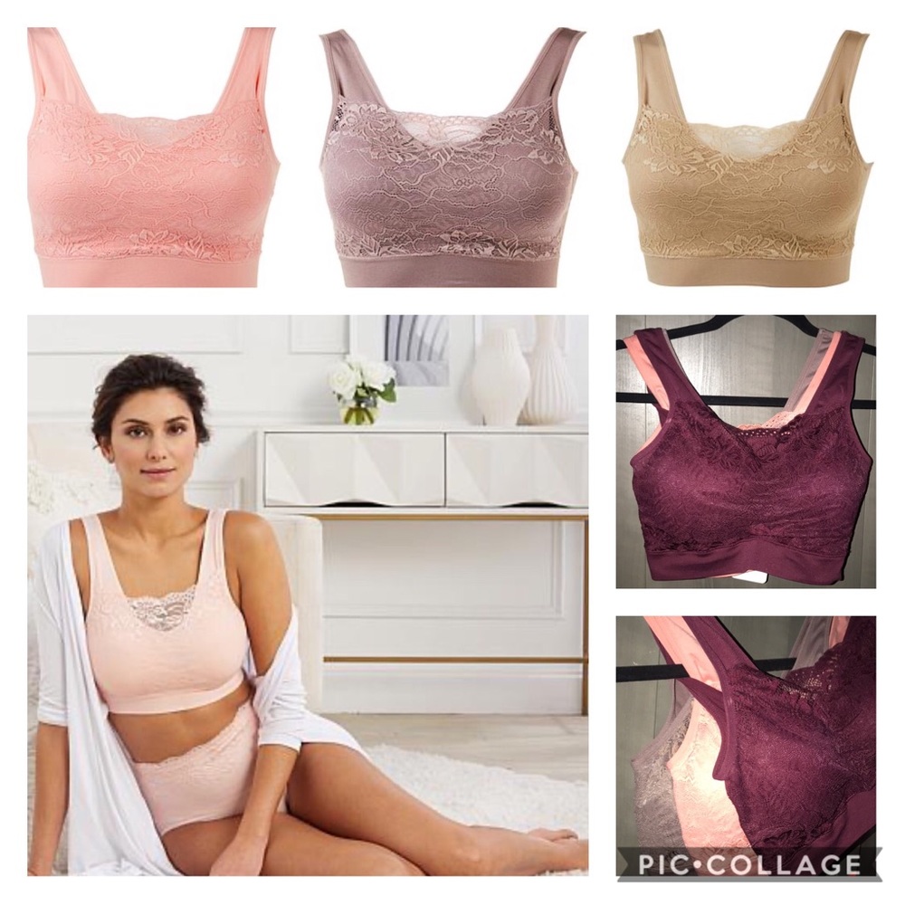 Set of 3 padded(removable)bras w/ lace overlay